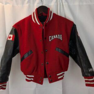 Lamasz sport Canada Varsity Leather Red Jacket 90s Vintage Size S in VGUC